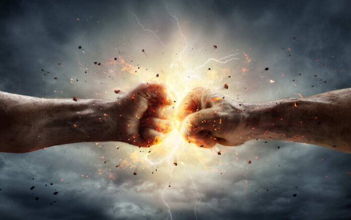 671291569 featured image Two fists colliding with sparks and debris