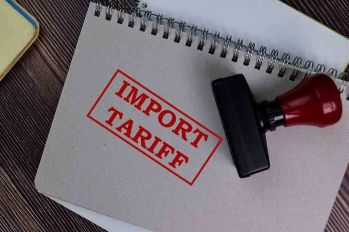 Notebook with import tariff stamp and rubber stamper