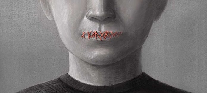 1750757030 featured image Face with mouth sewn shut in red thread