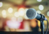 Microphone with blurred lights in the background