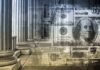 Architectural columns with a background of U.S. currency