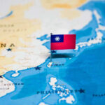 Flag of Taiwan on map.