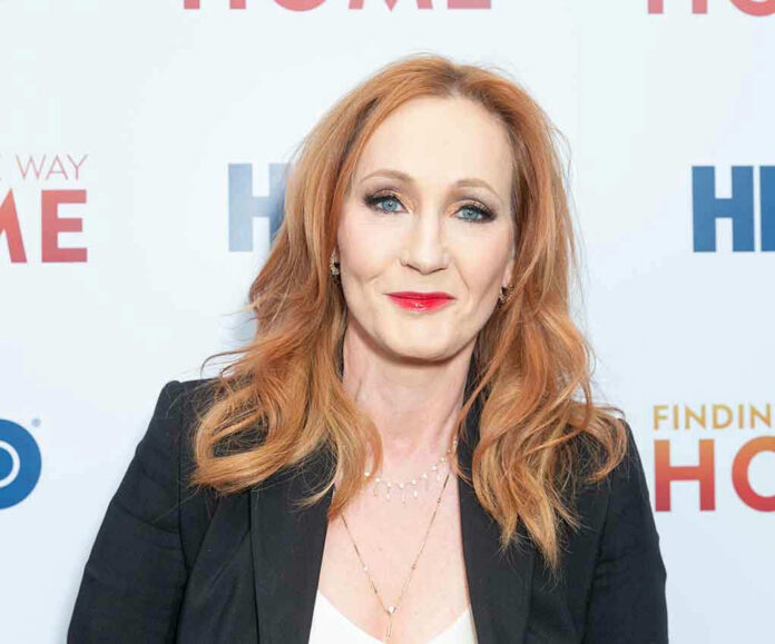 Woman with red hair smiling at an event