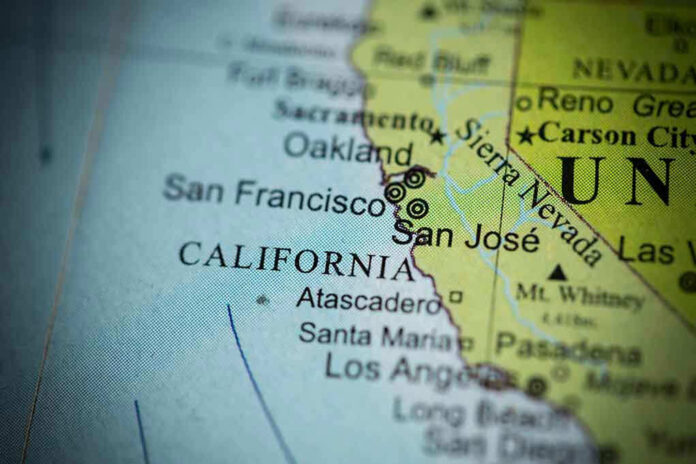 309262043 Close up of California map showing major cities