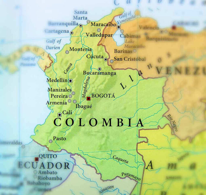 Map showing Colombia and surrounding countries