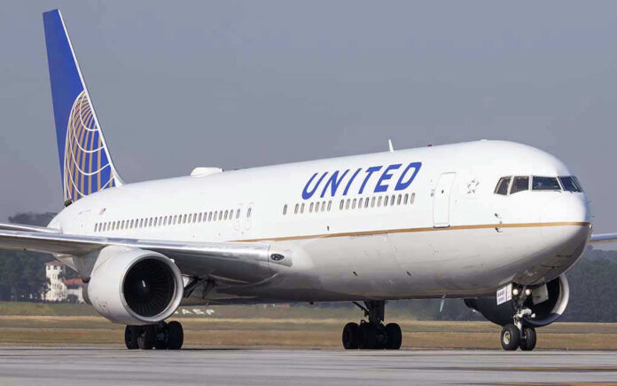 United Airlines plane on the runway