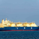 LNG tanker ship sailing on open sea.