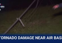 Tornado mangles fence near Vance Air Force Base