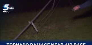 Tornado mangles fence near Vance Air Force Base