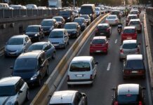Heavy traffic on a city highway during rush hour