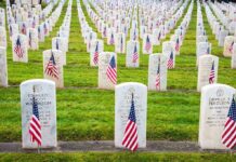 VA Crisis Exposed — Data Or Die Rows of grave markers adorned with American flags in a military cemetery