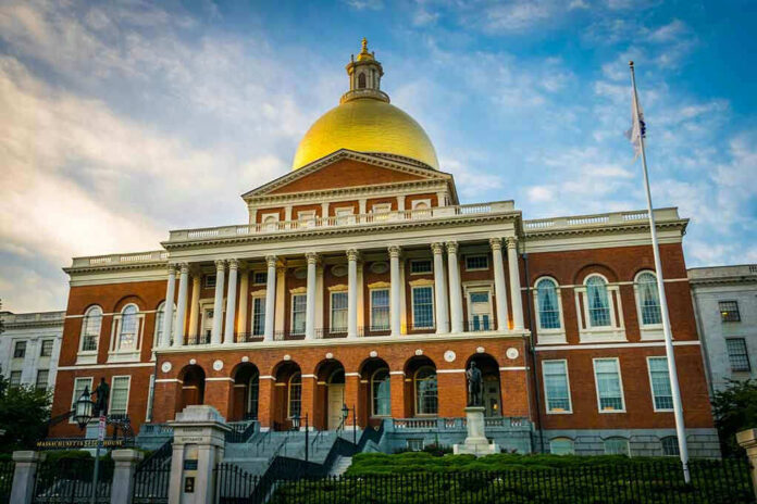 796701856 Building with golden dome and columns under a blue sky.