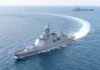 Hijacked Tanker Turned Pirate Mothership naval warship making a sharp turn at sea