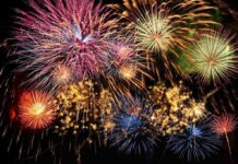 Patriotism Showdown Hits Independence Mall Colorful fireworks exploding in the night sky