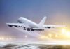 Florida Power Play Upends Airport Maps An airplane taking off from an airport runway against a twilight sky