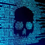 Organized Gangs Track Journalist—Police Panic skull silhouette in blue computer code