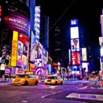Times Square Panic: Terror Angle Probed Times Square at night with bright billboards and yellow taxis
