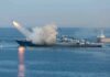 US Strikes and Iran Hits Back Warship launching a missile at sea