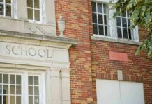 Highest Court Signals: Schools Over Parents? Old brick school building facade with windows and doorway