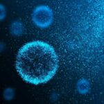 Glowing blue microscopic cell