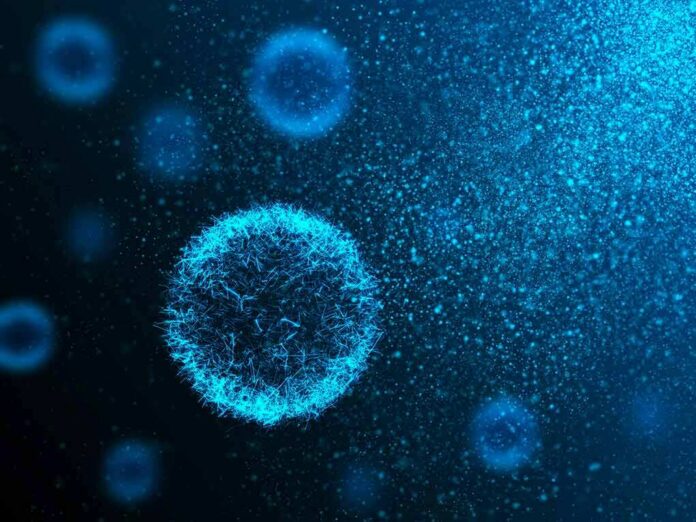 Glowing blue microscopic cell