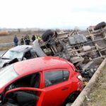 Deadly Chase Ends In LIFE Sentence Overturned truck and damaged cars after highway crash