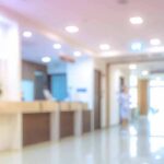 hospital reception area with bright lighting